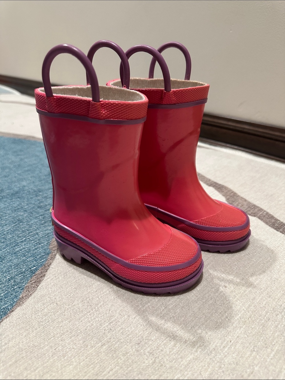 Western Chief Girls Pink Rain Boots with Purple Handles 5C